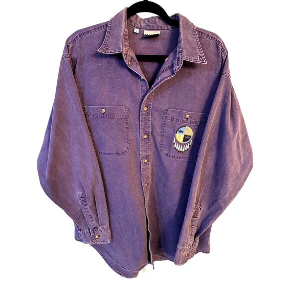 Vintage Coldwater Creek Washed Purple Denim Shirt with Native Patch – Size L - Picture 1 of 3